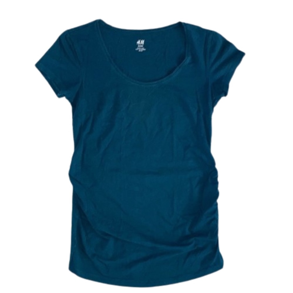 H&M MAMA green top maternity short sleeved u-neck